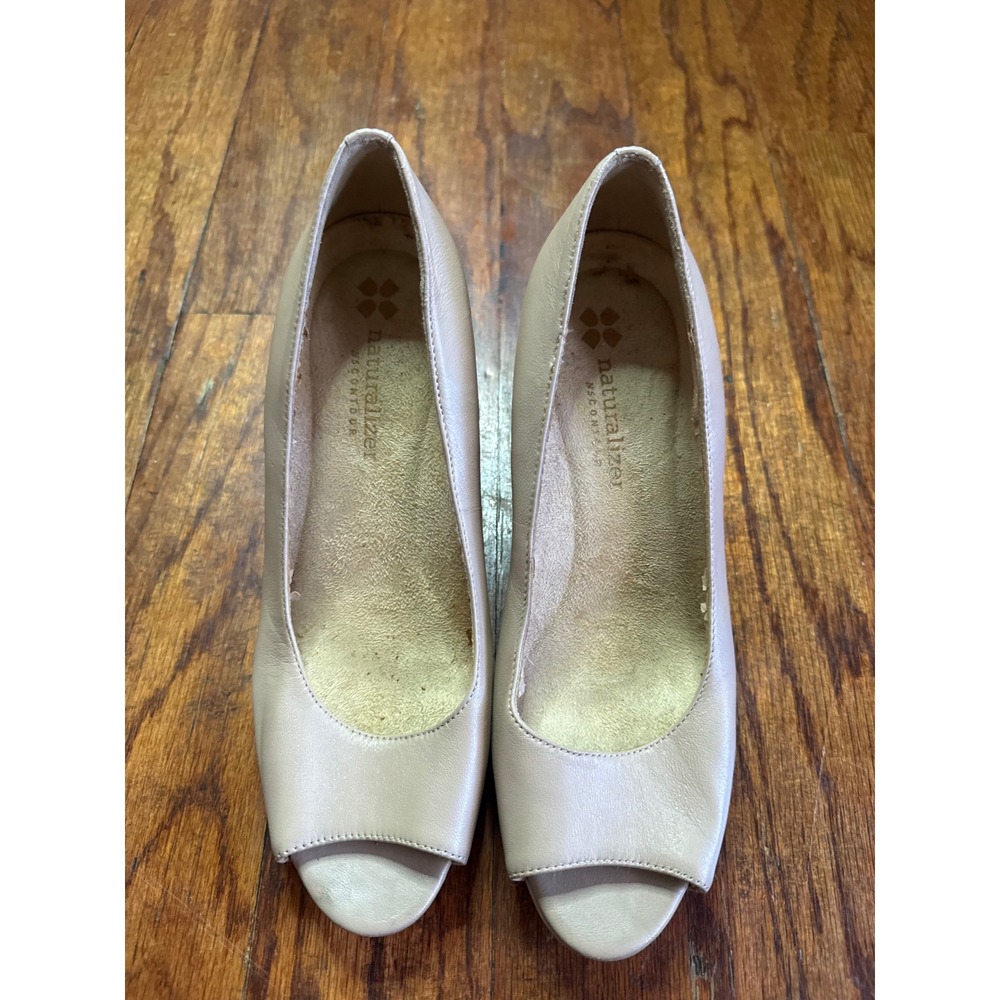 Naturalizer Olivia Beige Leather Peep Toe Wedge Pumps Womens Size 6N N5 Contour